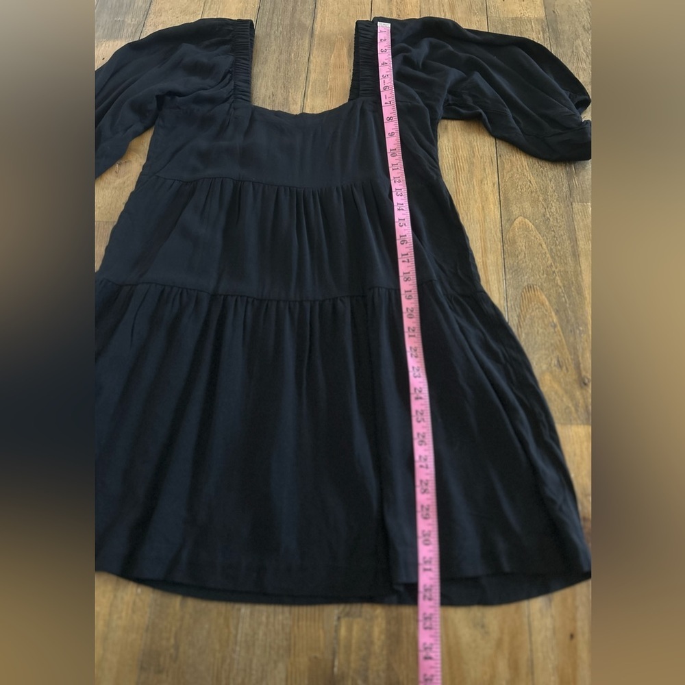 Shine Star Black Puff Sleeve Babydoll Mini Dress | Square Neck Boho Cottagecore - Picture 11 of 12